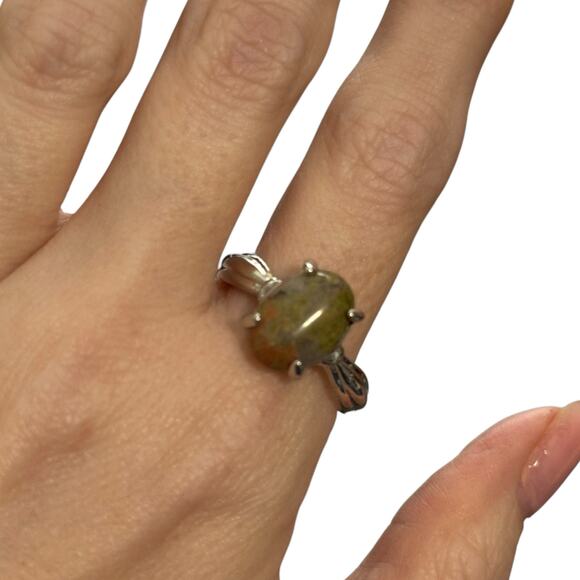 Epidote Brown Green Semi Precious Stone Silver Plated Ring 10.5 - Picture 1 of 7
